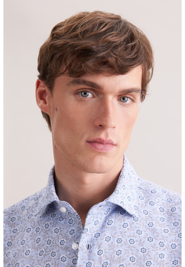 Regular Leinenhemd Druck in Mittelblau |  Seidensticker Onlineshop