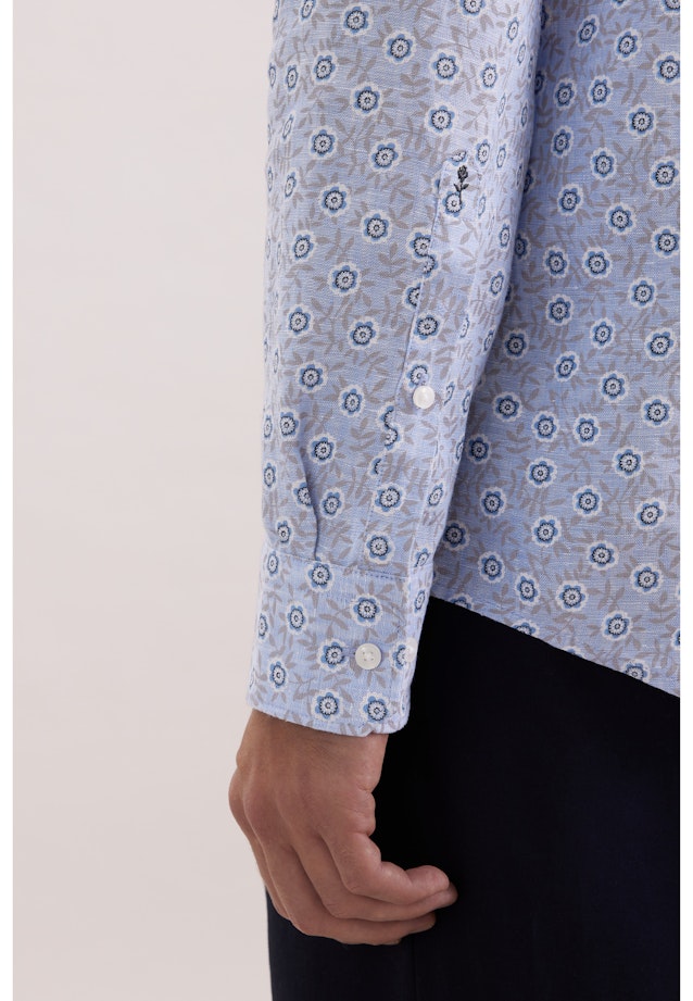 Regular Leinenhemd Druck in Mittelblau |  Seidensticker Onlineshop