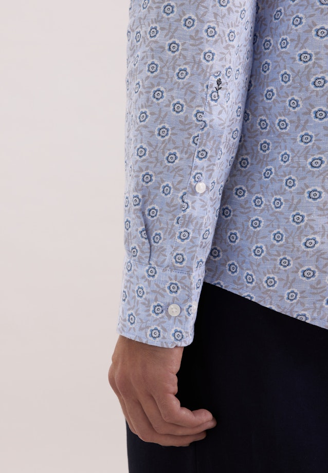 Regular Leinenhemd Druck in Mittelblau |  Seidensticker Onlineshop