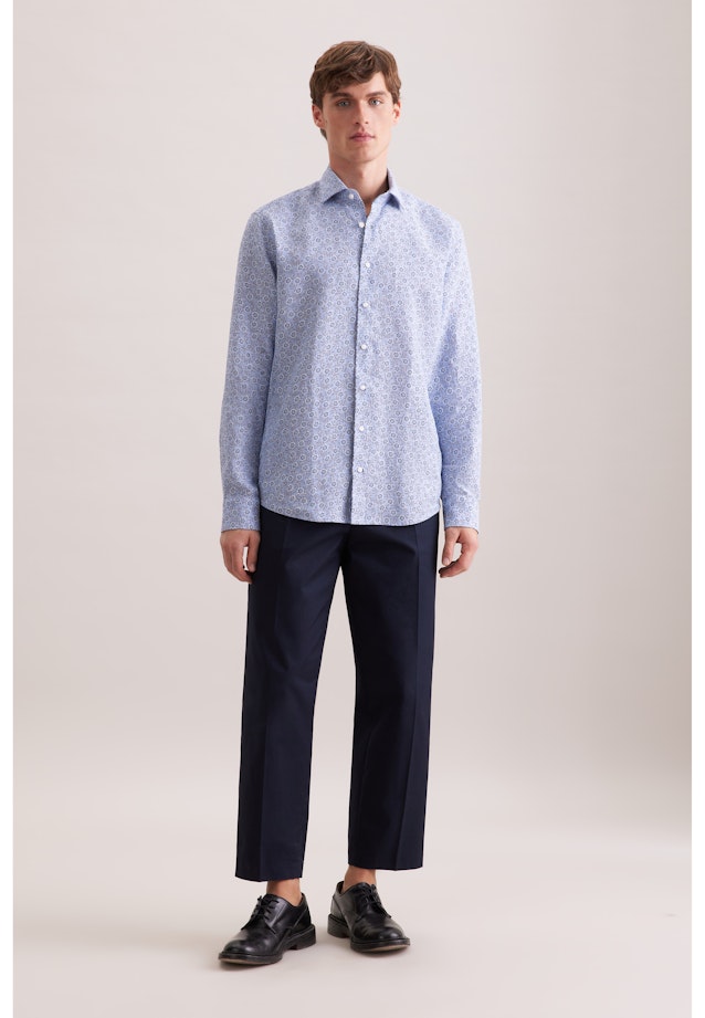 Regular Leinenhemd Druck in Mittelblau |  Seidensticker Onlineshop