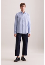 Regular Leinenhemd Druck in Mittelblau |  Seidensticker Onlineshop