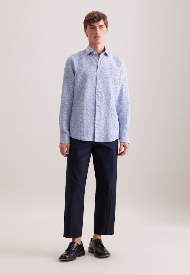Regular Leinenhemd Druck in Mittelblau |  Seidensticker Onlineshop