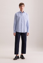 Regular Leinenhemd Druck in Mittelblau |  Seidensticker Onlineshop