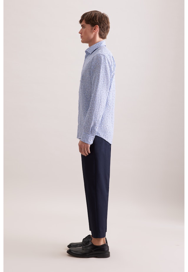 Regular Leinenhemd Druck in Mittelblau |  Seidensticker Onlineshop