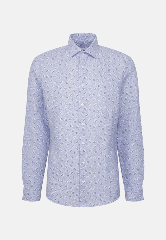 Regular Leinenhemd Druck in Mittelblau |  Seidensticker Onlineshop