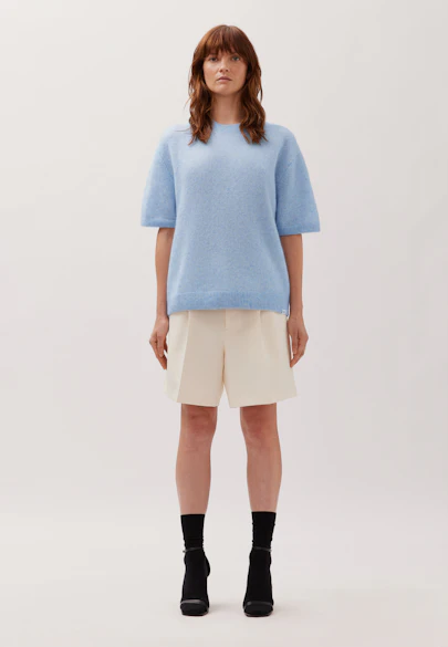 Rundhals T-Shirt mit Mohair in Hellblau |  Seidensticker Onlineshop
