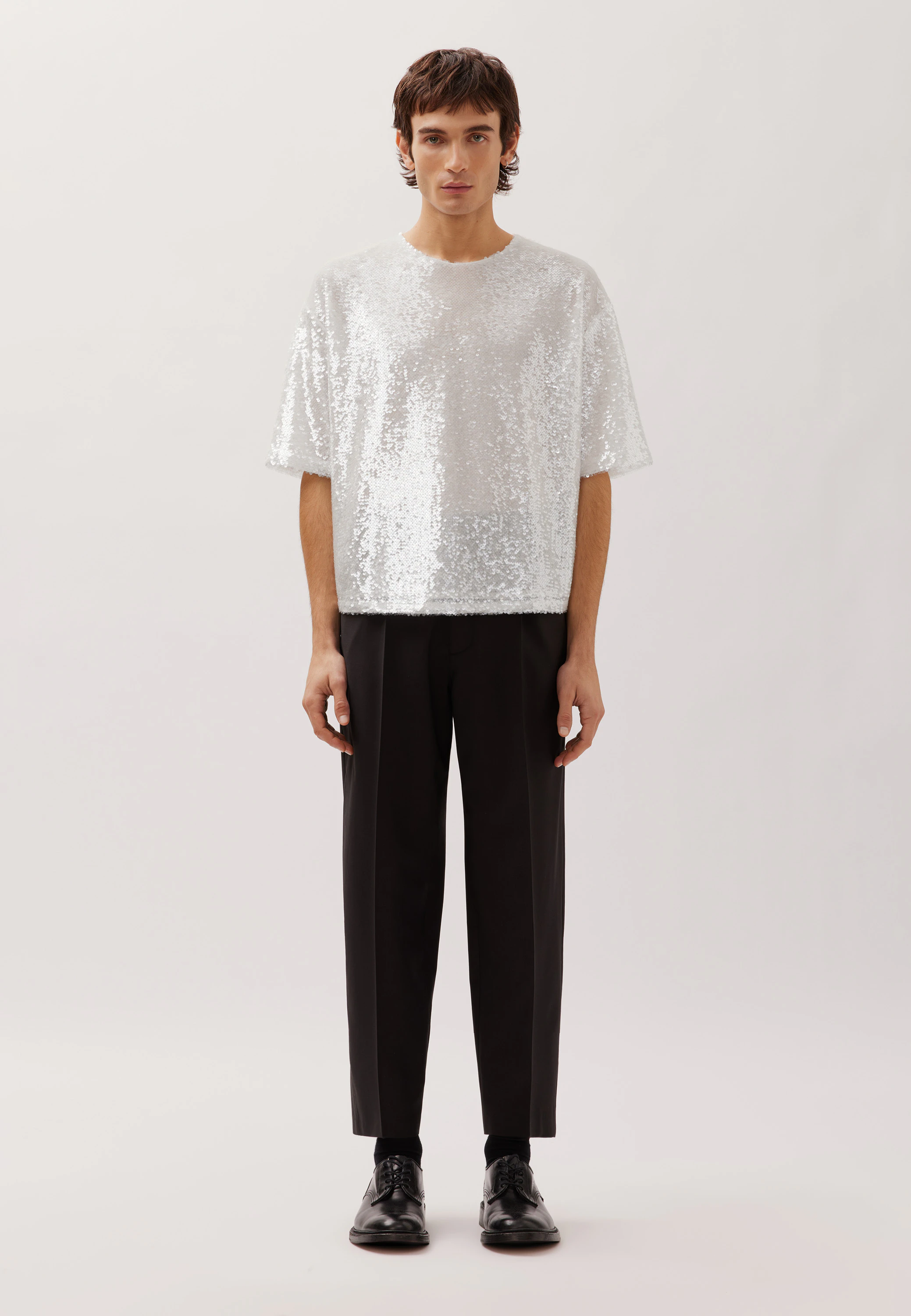 Oversized T-Shirt aus Pailletten Ecru