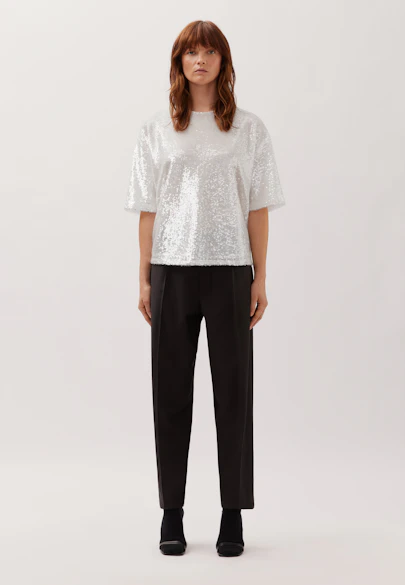 Oversized T-Shirt aus Pailletten in Ecru |  Seidensticker Onlineshop