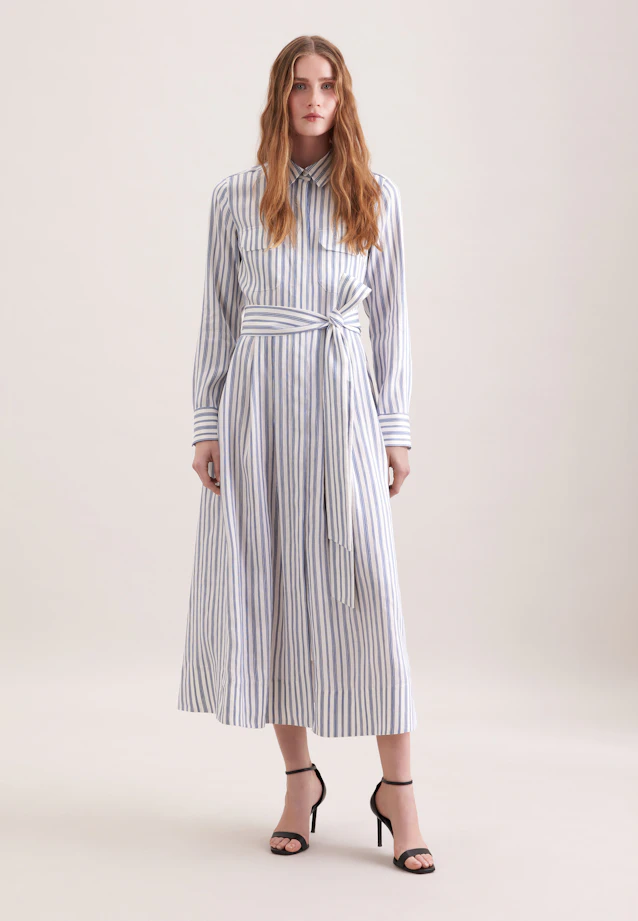 Wide-swinging shirt dress with linen belt mix, slim in Mittelblau |  Seidensticker Onlineshop