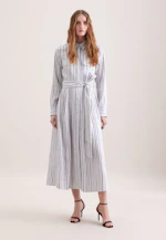 Wide-swinging shirt dress with linen belt mix, slim in Mittelblau |  Seidensticker Onlineshop