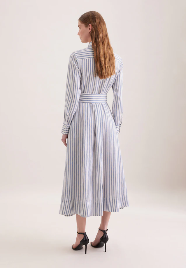 Wide-swinging shirt dress with linen belt mix, slim in Mittelblau |  Seidensticker Onlineshop