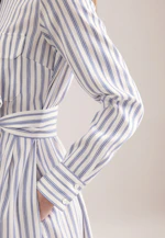 Wide-swinging shirt dress with linen belt mix, slim in Mittelblau |  Seidensticker Onlineshop