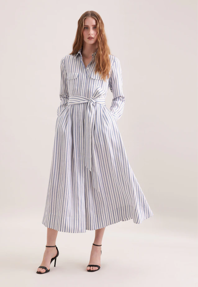 Wide-swinging shirt dress with linen belt mix, slim in Mittelblau |  Seidensticker Onlineshop