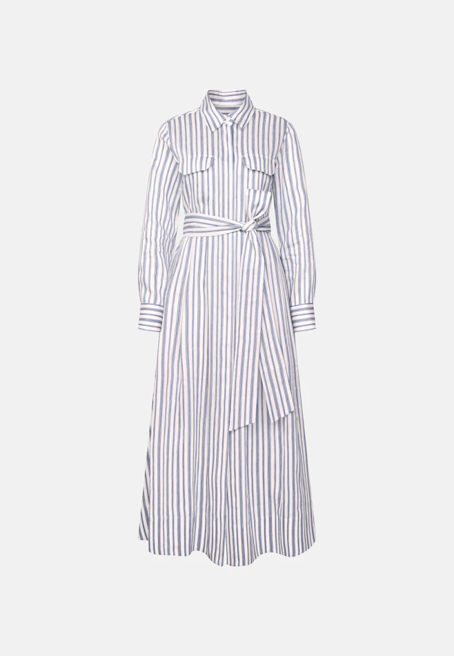 Weit schwingendes Hemdblusenkleid mit Bindgürtel aus Leinen Mix, slim in Mittelblau | Seidensticker Onlineshop
