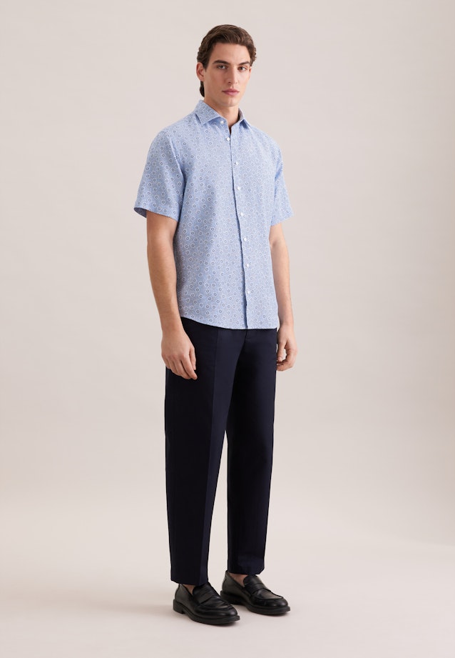 Regular Leinenhemd Druck in Mittelblau |  Seidensticker Onlineshop