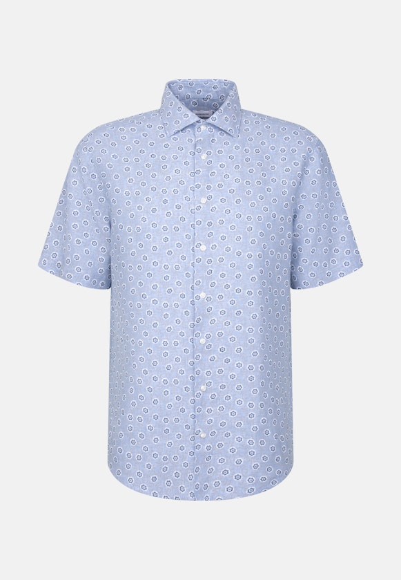 Regular Leinenhemd Druck in Mittelblau |  Seidensticker Onlineshop