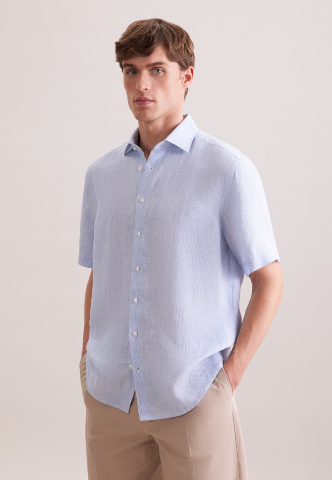 Regular Chemise en lin Rayures dans Bleu Moyen | Boutique en ligne Seidensticker