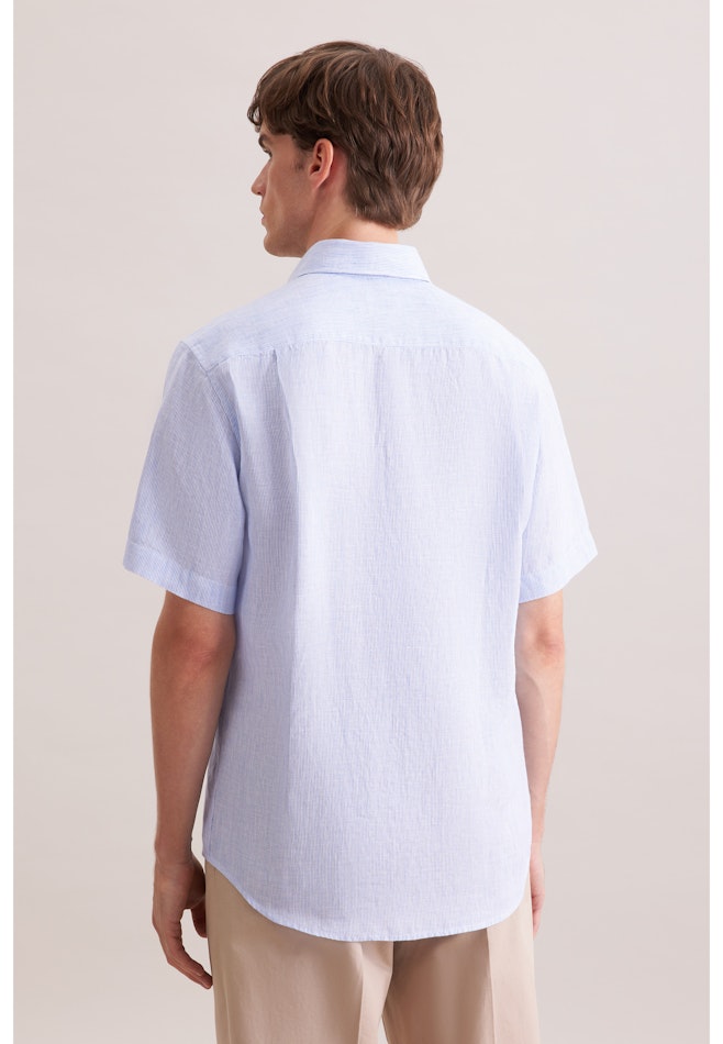Regular Leinenhemd Gestreift in Mittelblau | Seidensticker Onlineshop