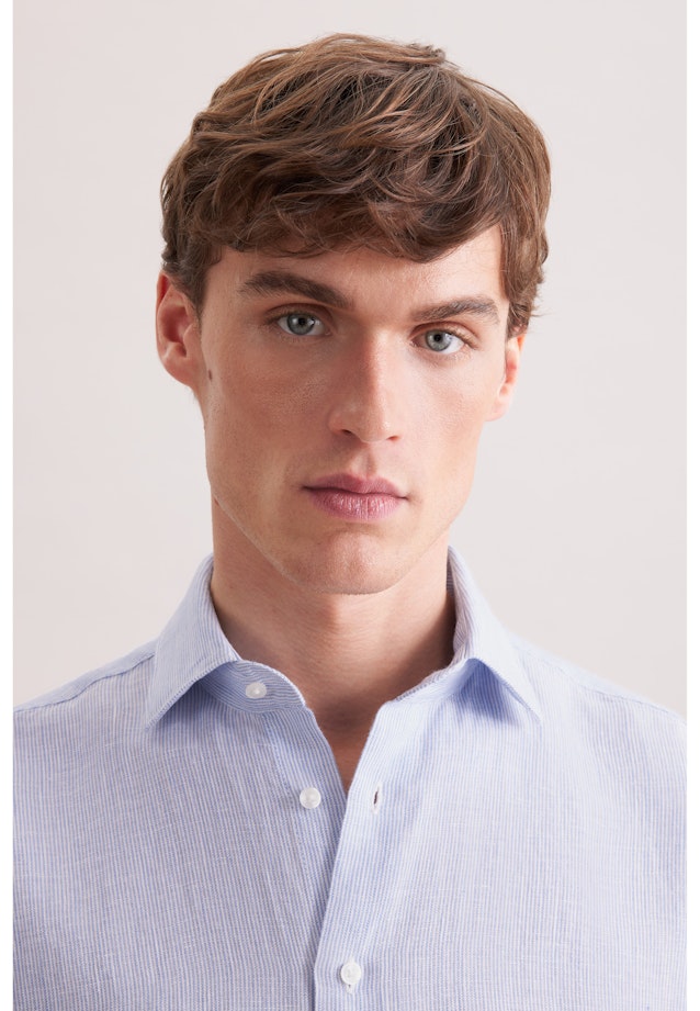 Regular Leinenhemd Gestreift in Mittelblau |  Seidensticker Onlineshop