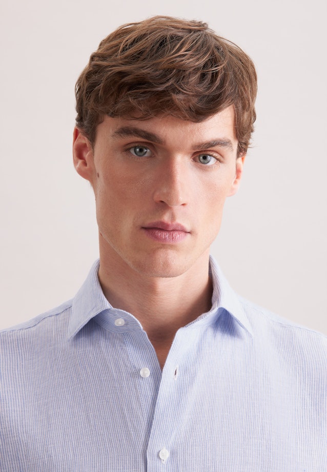 Regular Leinenhemd Gestreift in Mittelblau |  Seidensticker Onlineshop