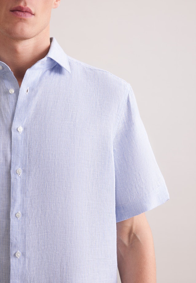 Regular Leinenhemd Gestreift in Mittelblau |  Seidensticker Onlineshop