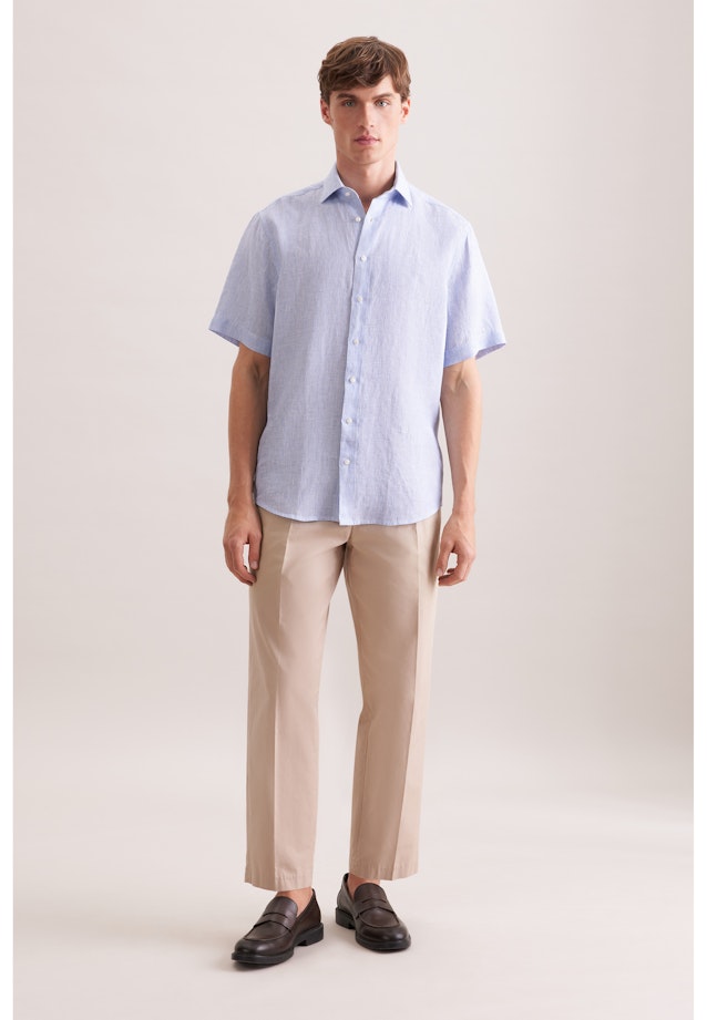 Regular Leinenhemd Gestreift in Mittelblau |  Seidensticker Onlineshop