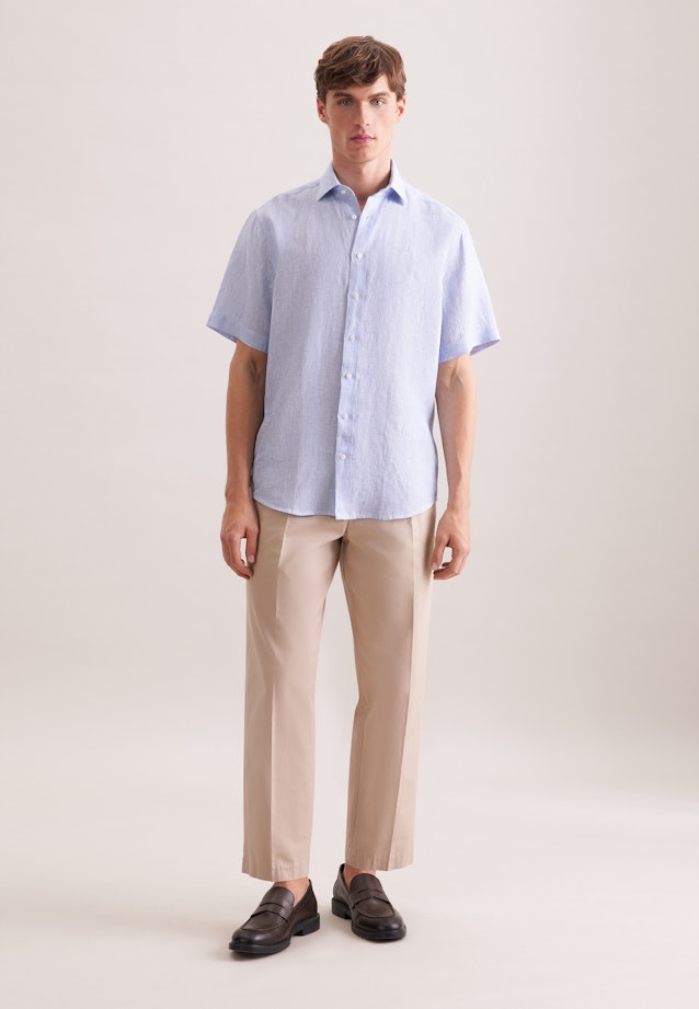 Regular Leinenhemd Gestreift in Mittelblau |  Seidensticker Onlineshop