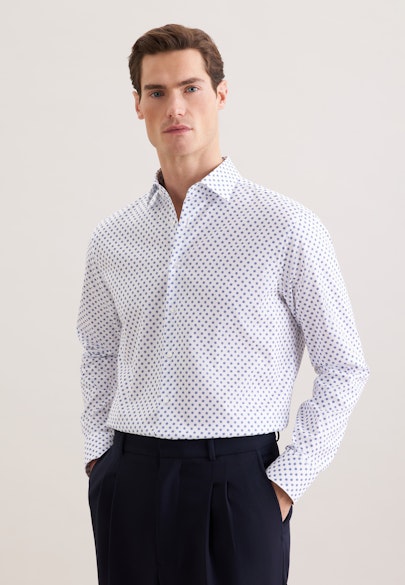 Regular Business shirt Print in Mittelblau |  Seidensticker Onlineshop