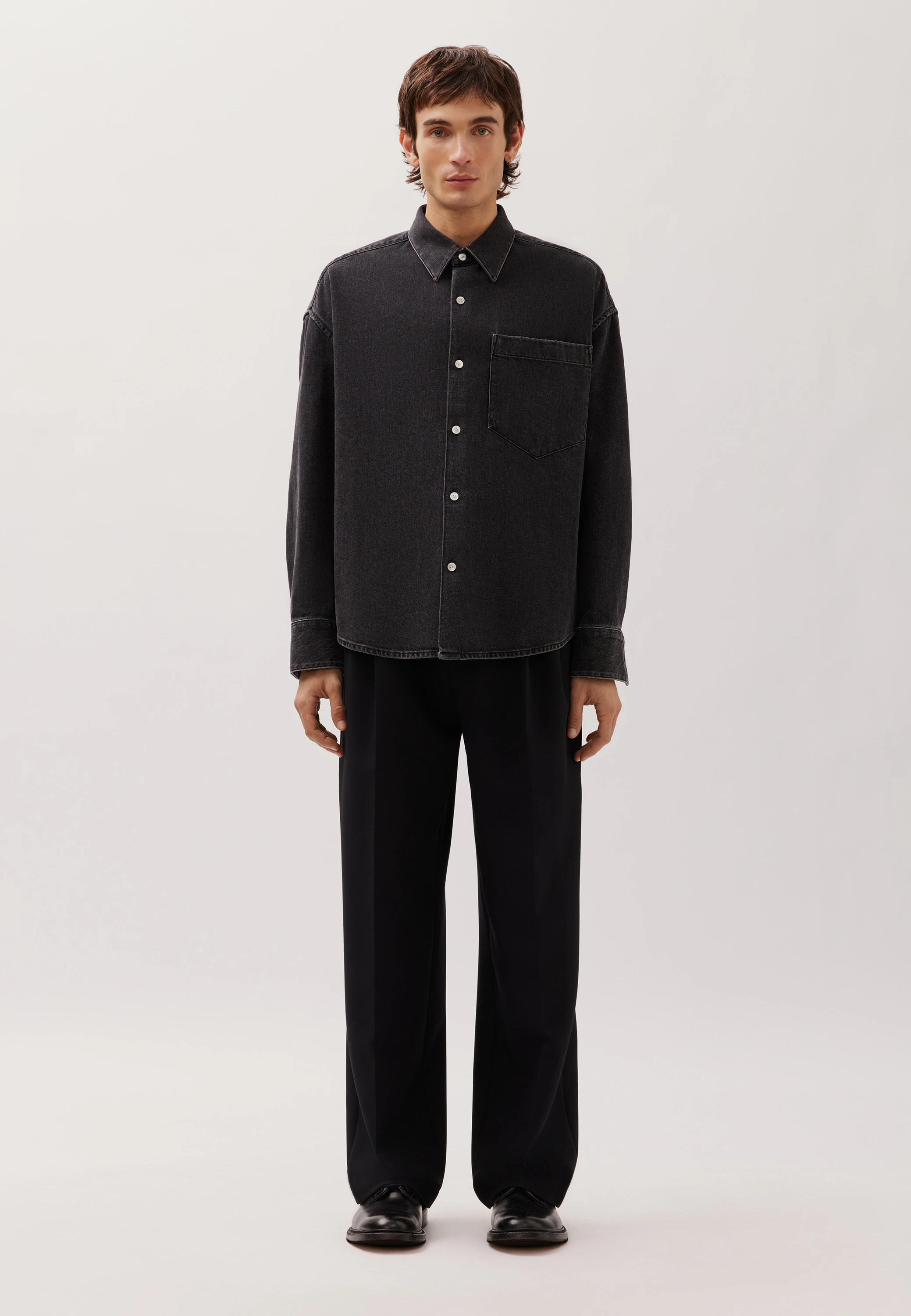 Oversized Boxy Hemd aus Black Denim Grau L