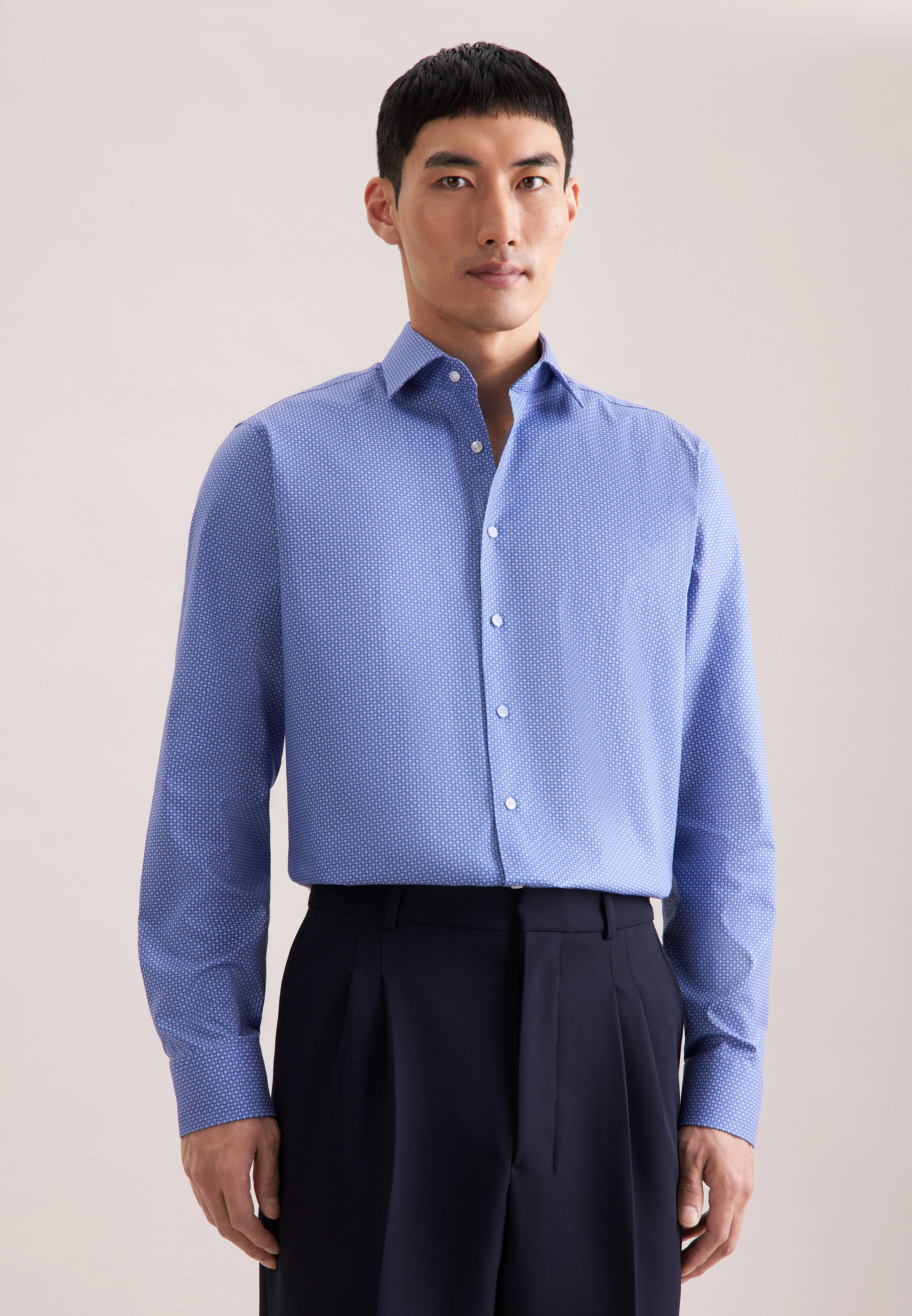 Regular Business Hemd Druck Blau 40