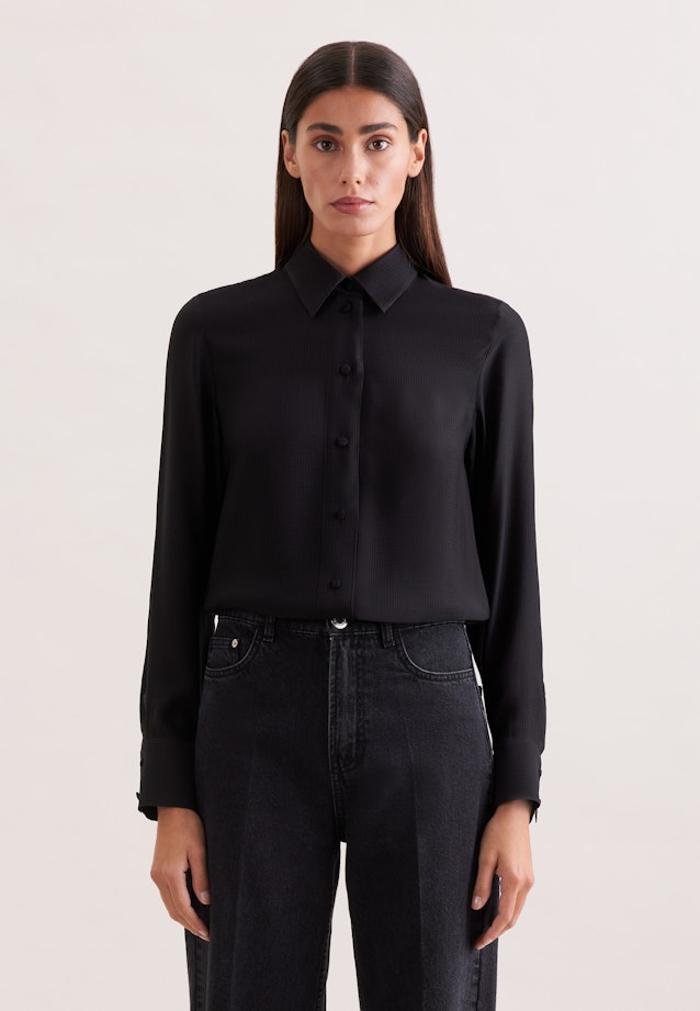 Hemdbluse mit tiefer Passe mit tonalem Streifen in Schwarz |  Seidensticker Onlineshop