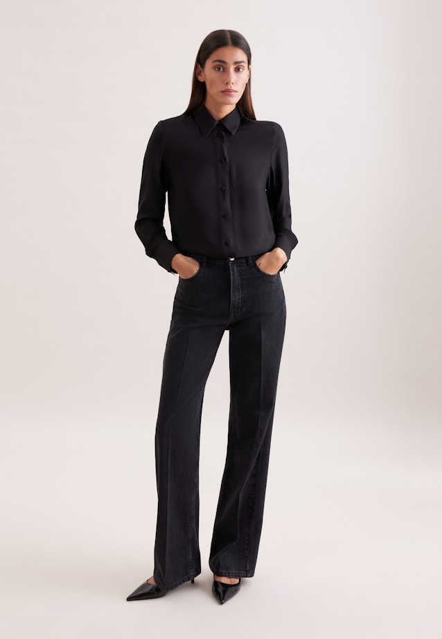 Hemdbluse mit tiefer Passe mit tonalem Streifen in Schwarz |  Seidensticker Onlineshop