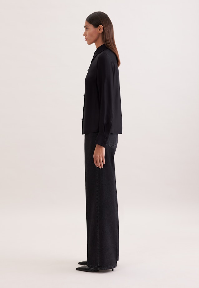 Hemdbluse mit tiefer Passe mit tonalem Streifen in Schwarz |  Seidensticker Onlineshop