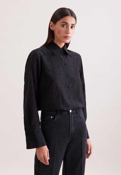 Hemdbluse in A- Linie aus Lochstickerei in Schwarz |  Seidensticker Onlineshop