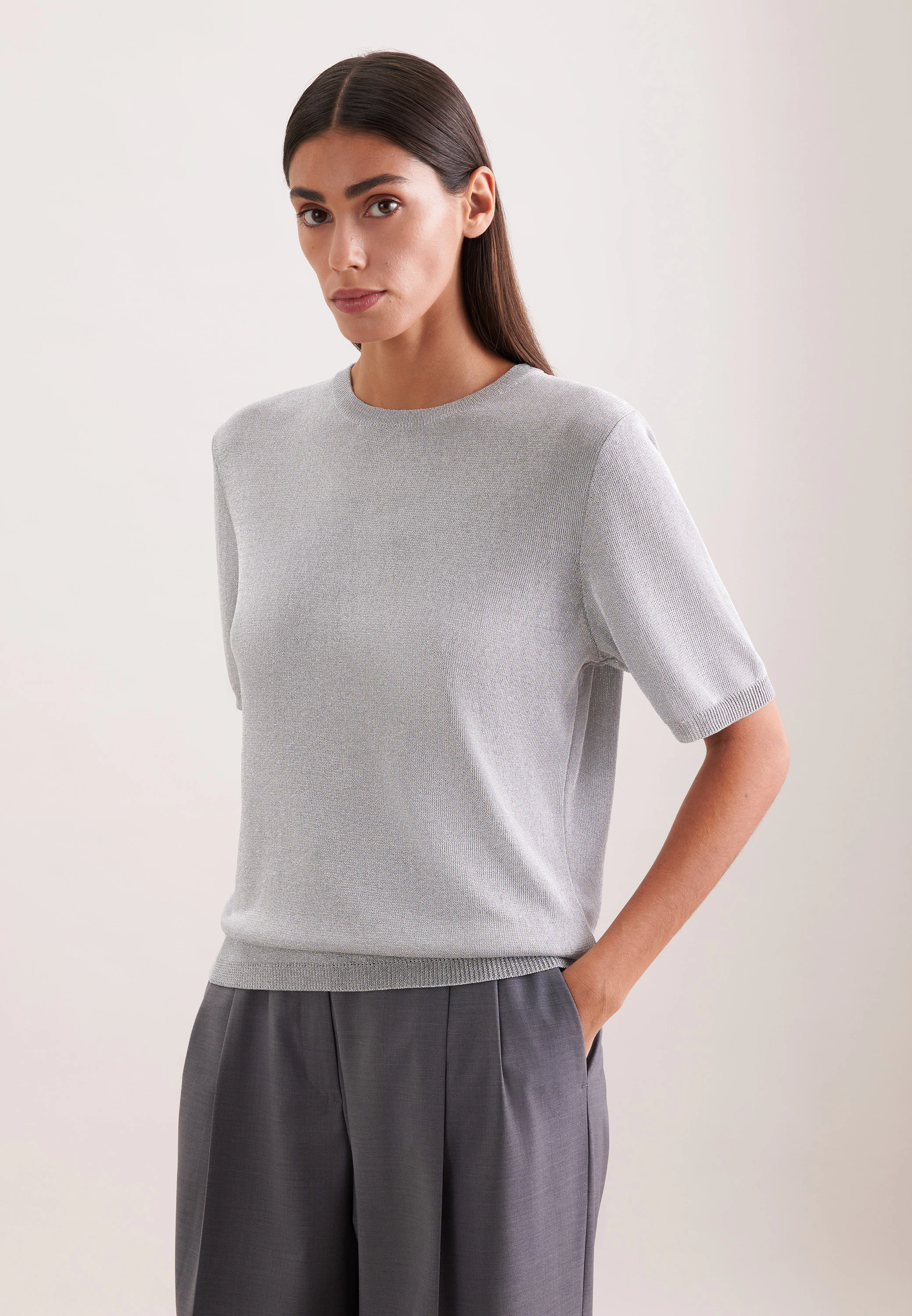 Strickshirt aus Baumwolle mit Metalliceffekt Grau