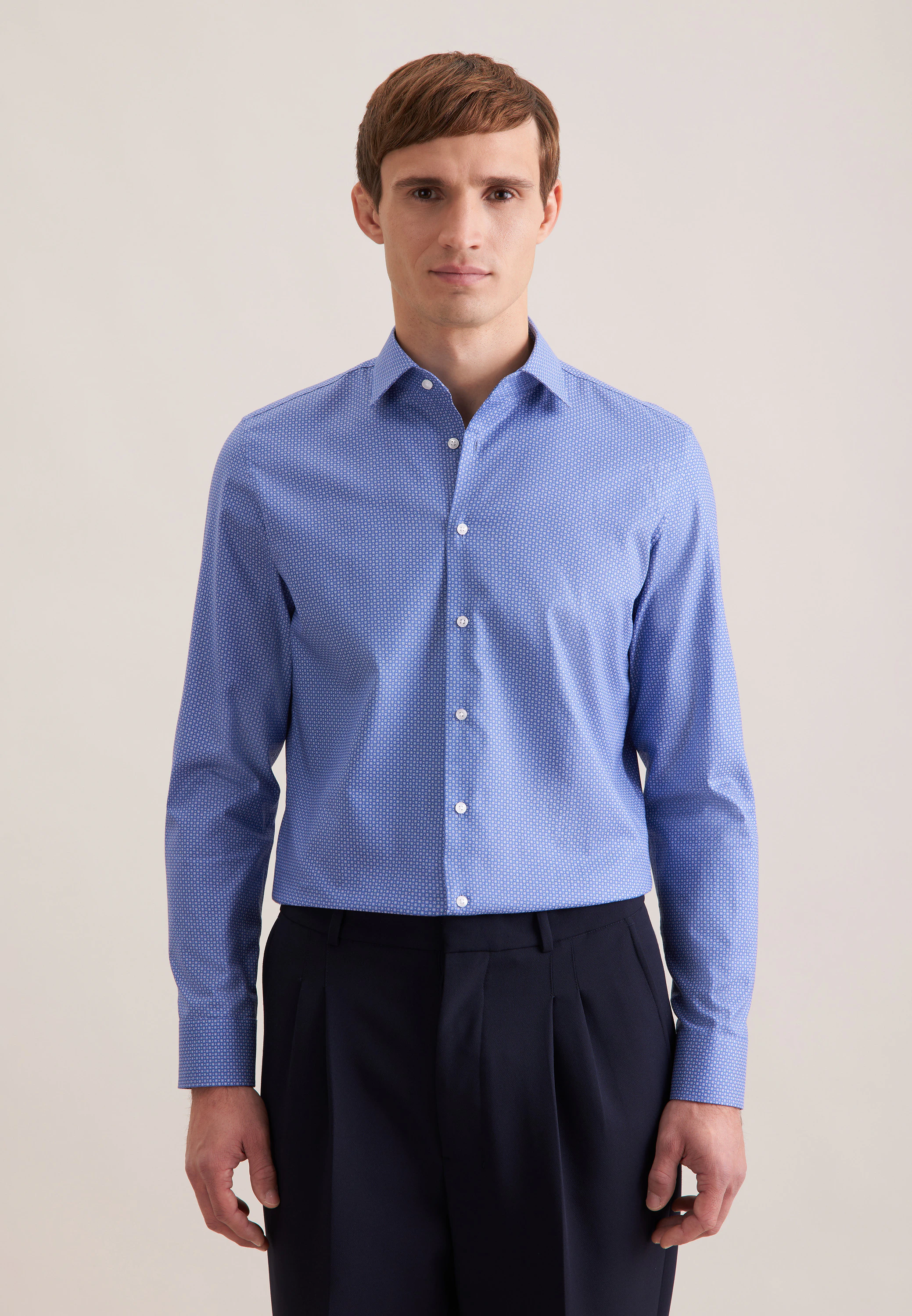 X-Slim Business Hemd Druck Blau 40