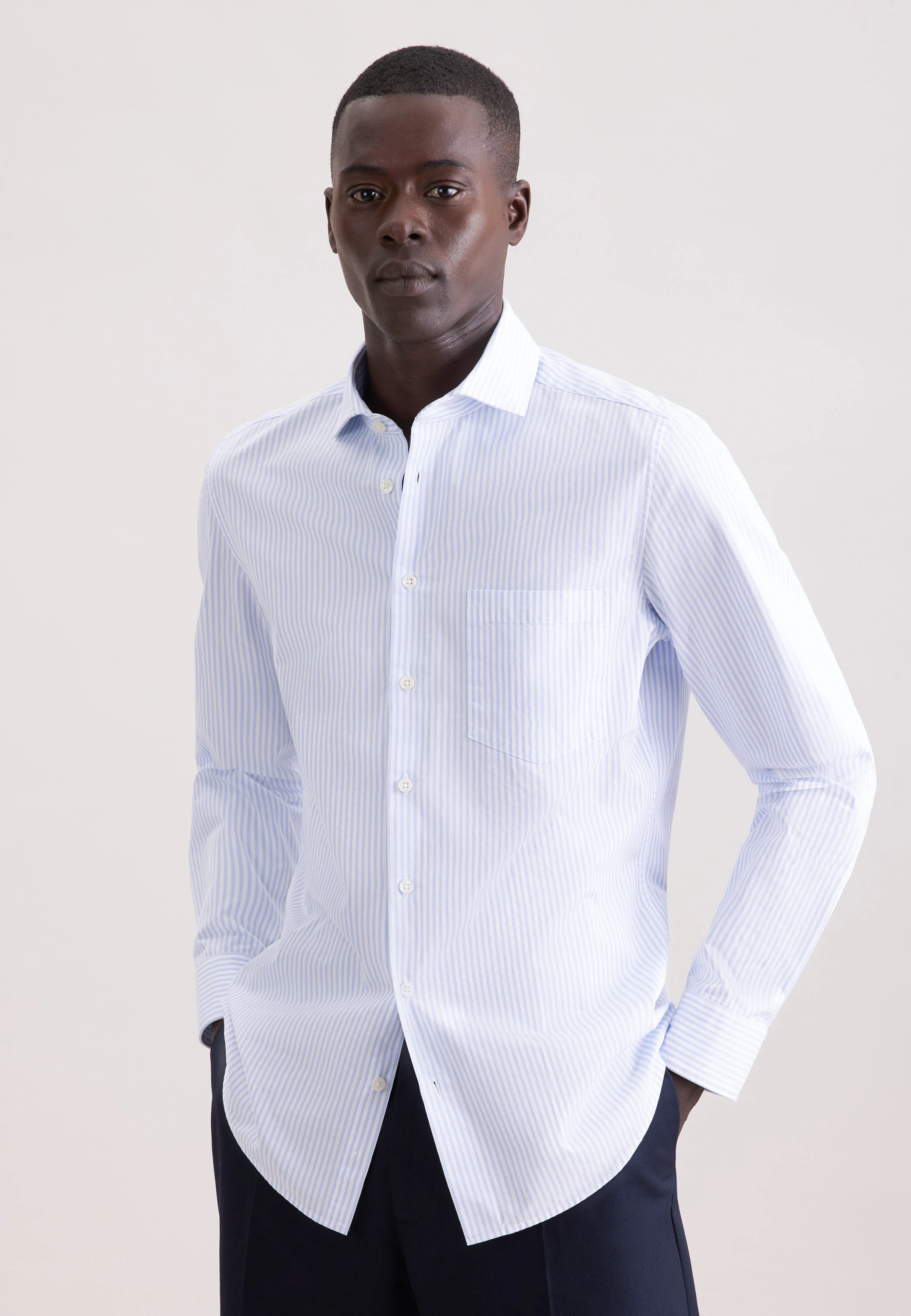 Slim Casual Hemd Gestreift Blau
