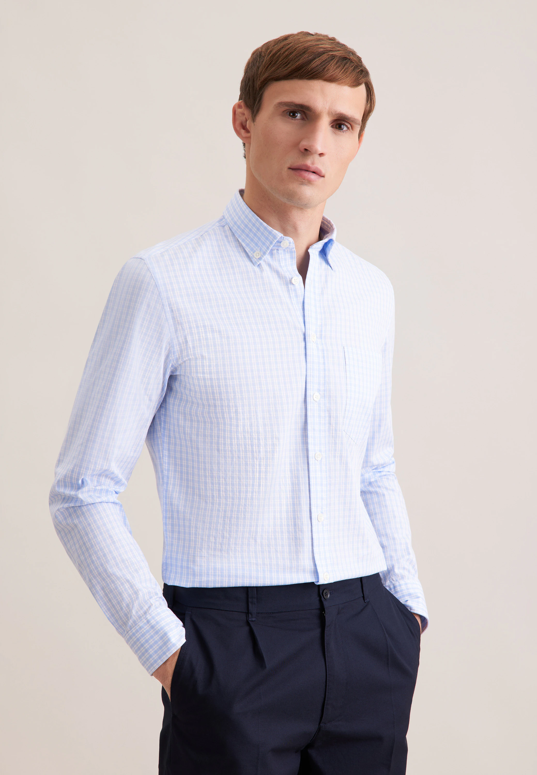 Slim Casual Hemd Karo Blau