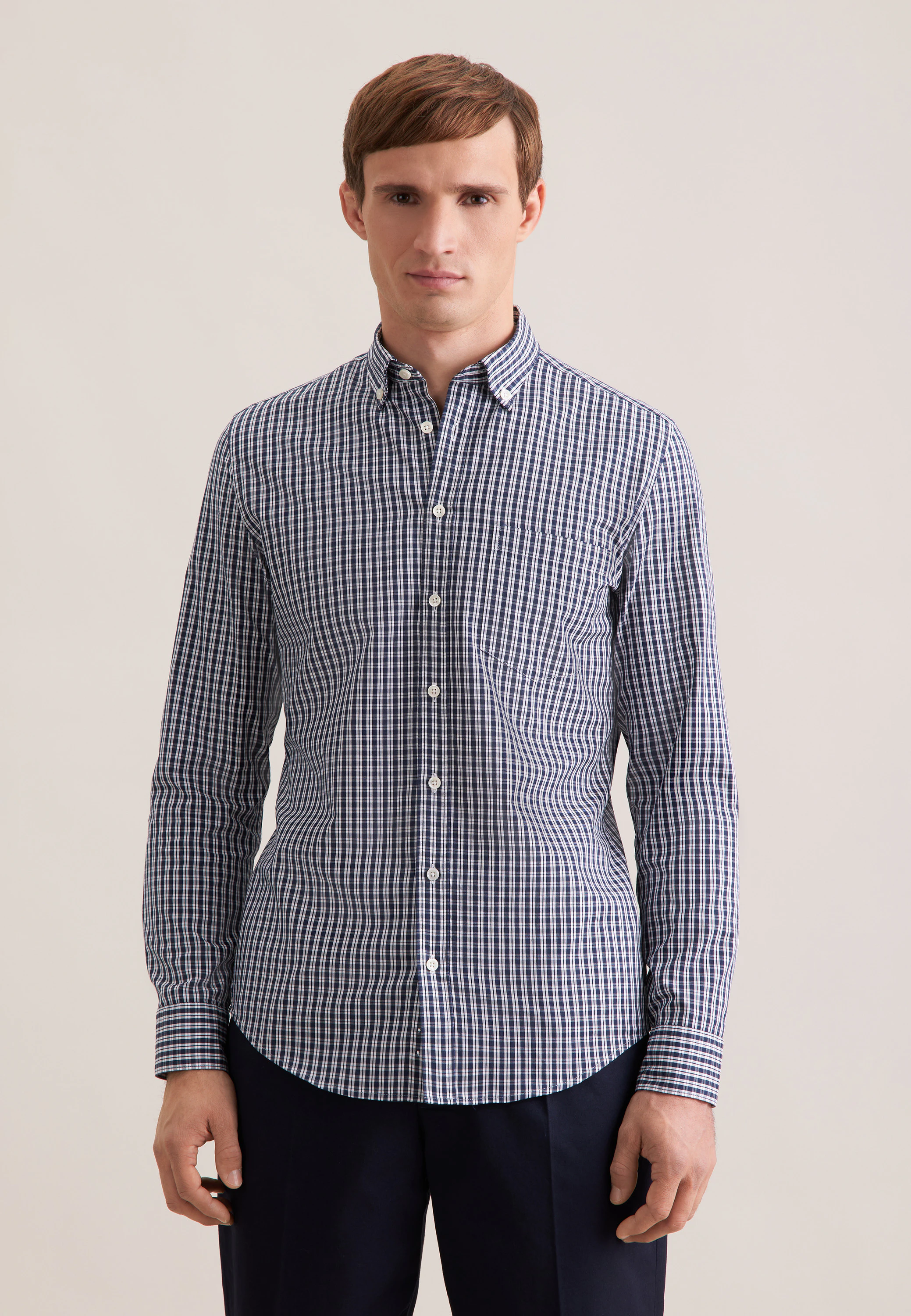 Slim Casual Hemd Karo Blau 44