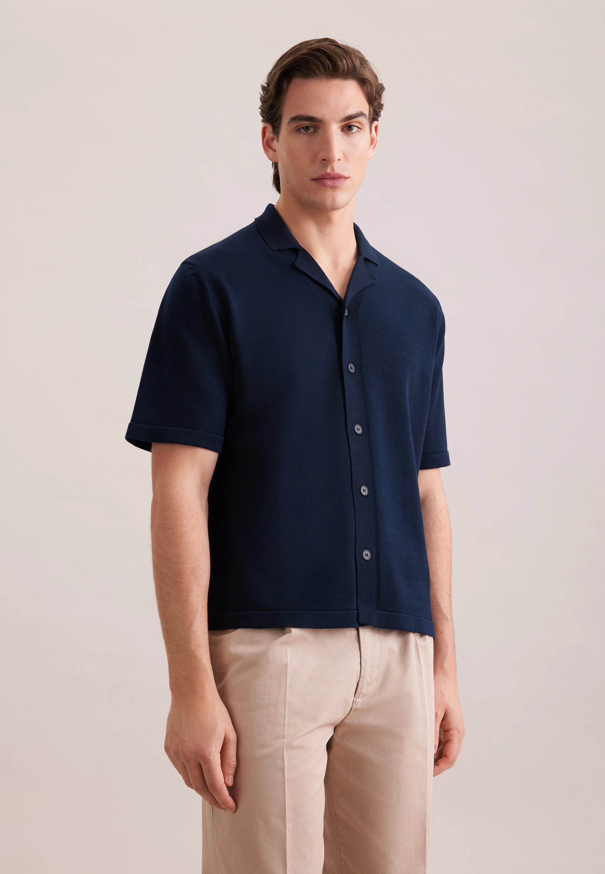 Regular Strick Resort Hemd Uni Blau