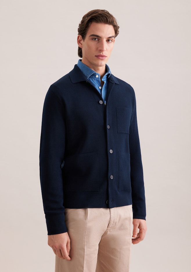 Regular Veste en maille Uni dans Bleu Foncé | Boutique en ligne Seidensticker