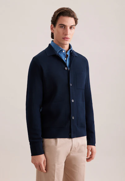 Kragen Strick-Jacke Uni in Dunkelblau |  Seidensticker Onlineshop