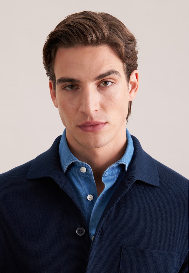 Collar Knitted jacket Uni in Dunkelblau |  Seidensticker Onlineshop