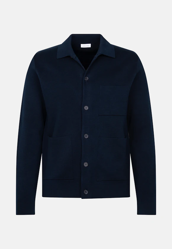 Kragen Strick-Jacke Uni in Dunkelblau |  Seidensticker Onlineshop