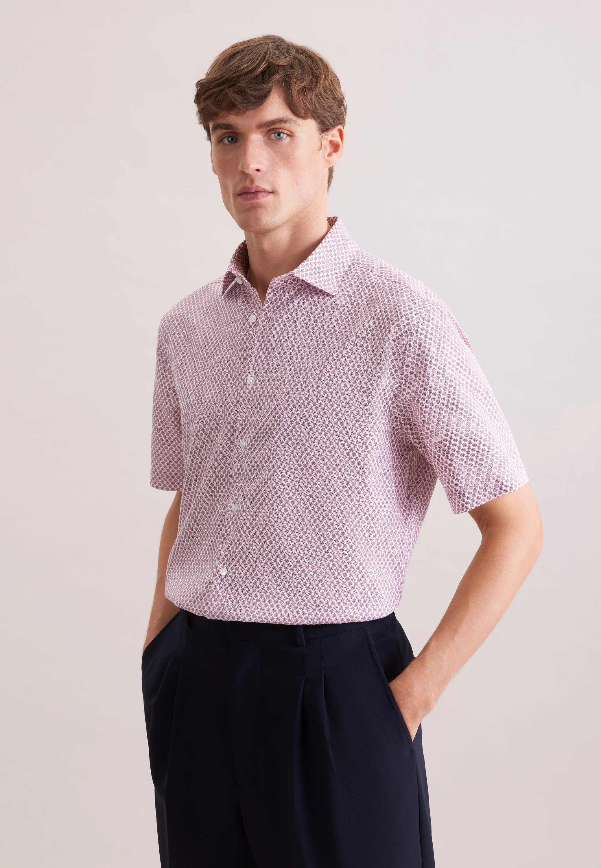 Regular Business Hemd Druck Rosa/Pink 41