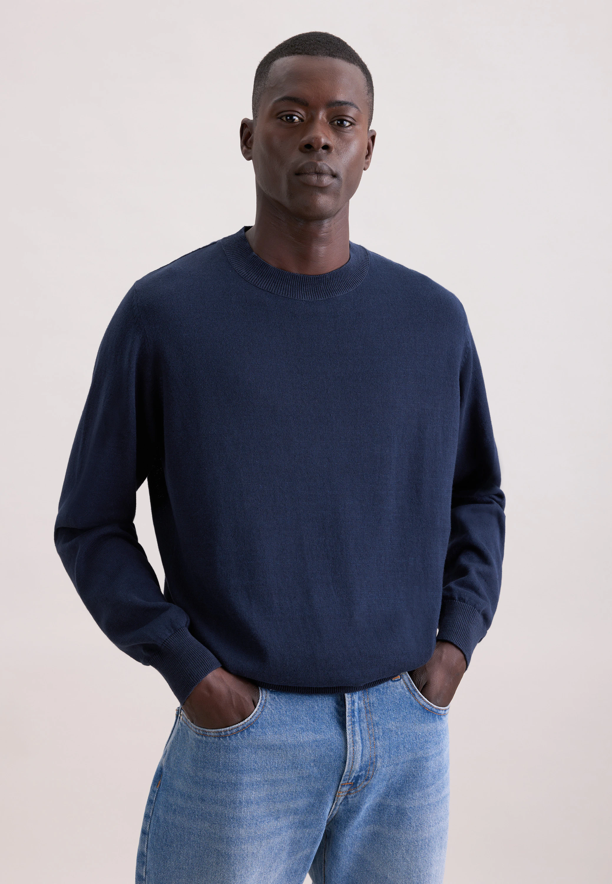 Regular Pullover Uni Blau