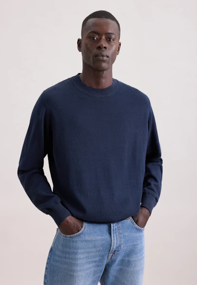 Rundhals Pullover Uni in Dunkelblau |  Seidensticker Onlineshop