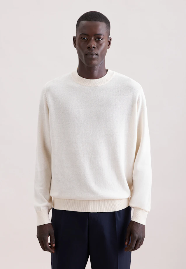 Rundhals Pullover Uni in Ecru |  Seidensticker Onlineshop