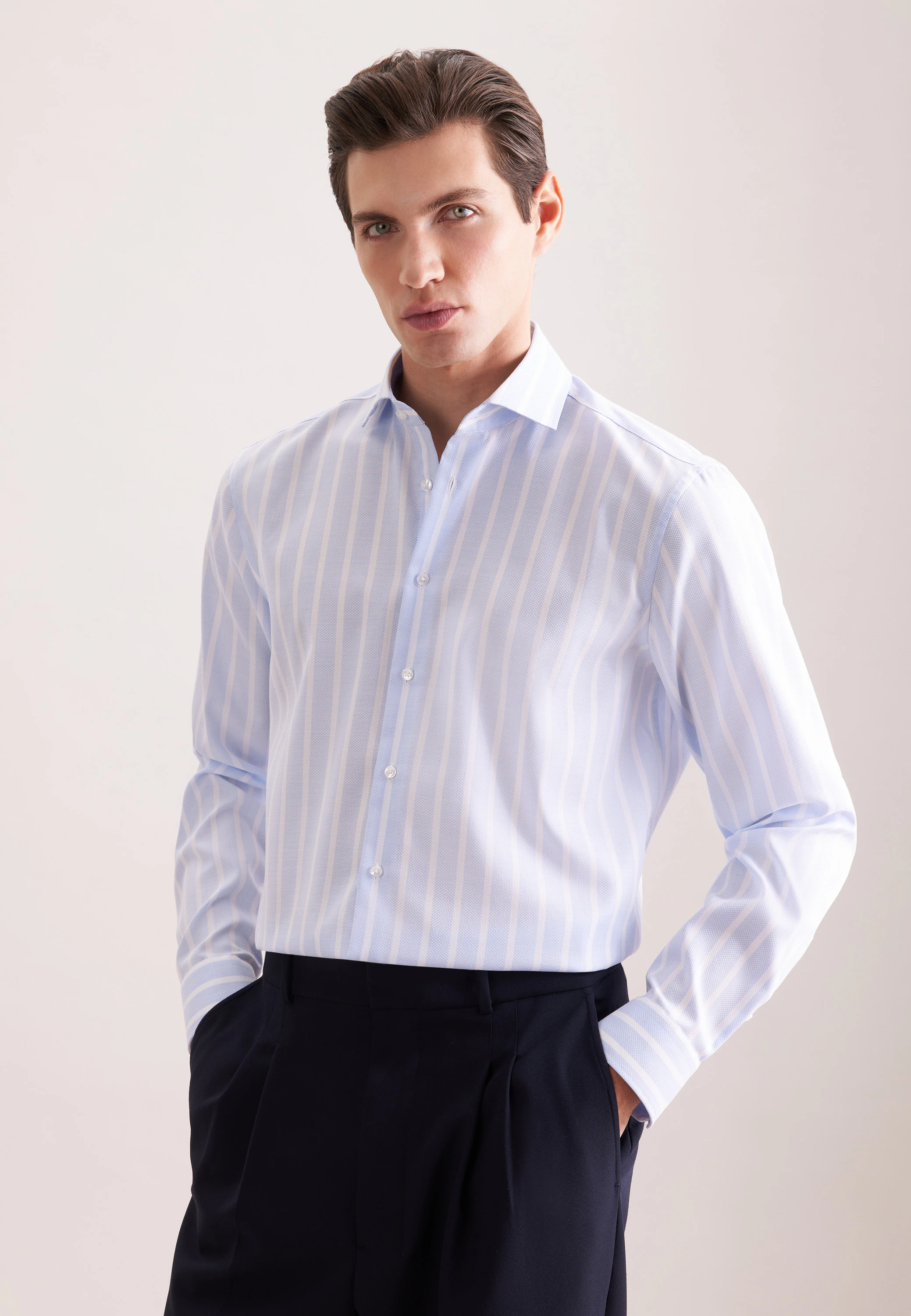 Regular Business Hemd Gestreift Blau 38