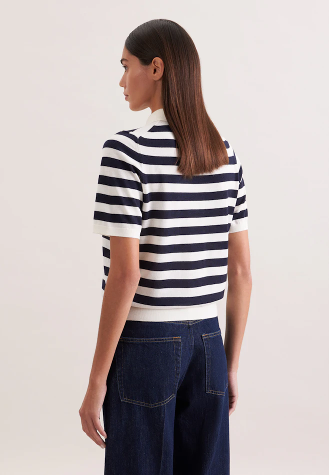Feinstrick Poloshirt aus Wolle und Seide, Ringel Blau in Dunkelblau | Seidensticker Onlineshop